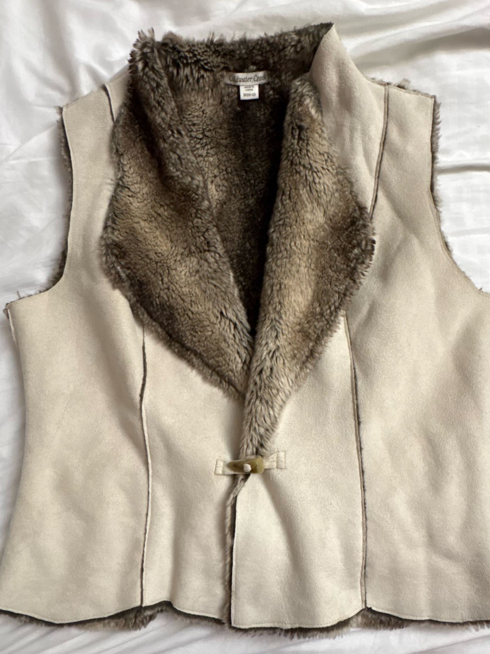 Coldwater Creek Cream Faux Suede Vest with Brown Faux Fur Lining